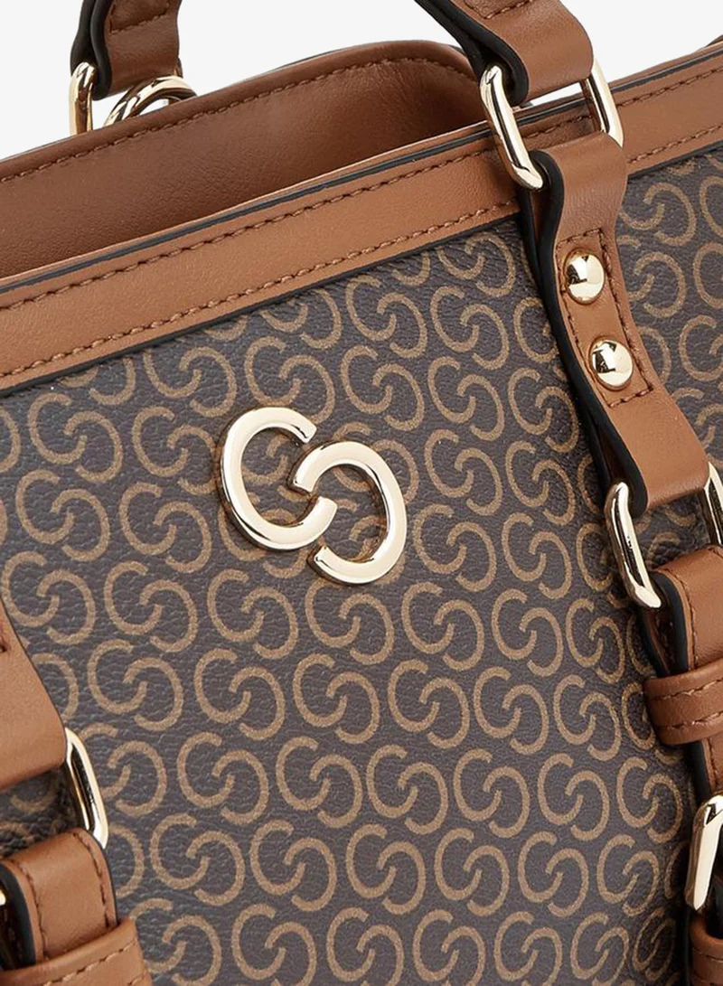 Celeste TAN Monogram Print Tote Bag With Zip Closure for Women | Best Price UAE