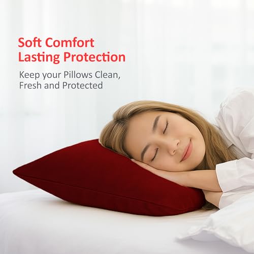 Mattress Protector Premium Waterproof Pillow Protector with Zippered Closure| Hypoallergenic & Protects from Dust Mites, Bed Bugs & Liquid Spills, Standard Size(18x28 Inch -Maroon )- Pack of 4 - Image 5