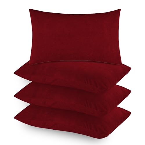 Mattress Protector Premium Waterproof Pillow Protector with Zippered Closure| Hypoallergenic & Protects from Dust Mites, Bed Bugs & Liquid Spills, Standard Size(18x28 Inch -Maroon )- Pack of 4 - Image 1