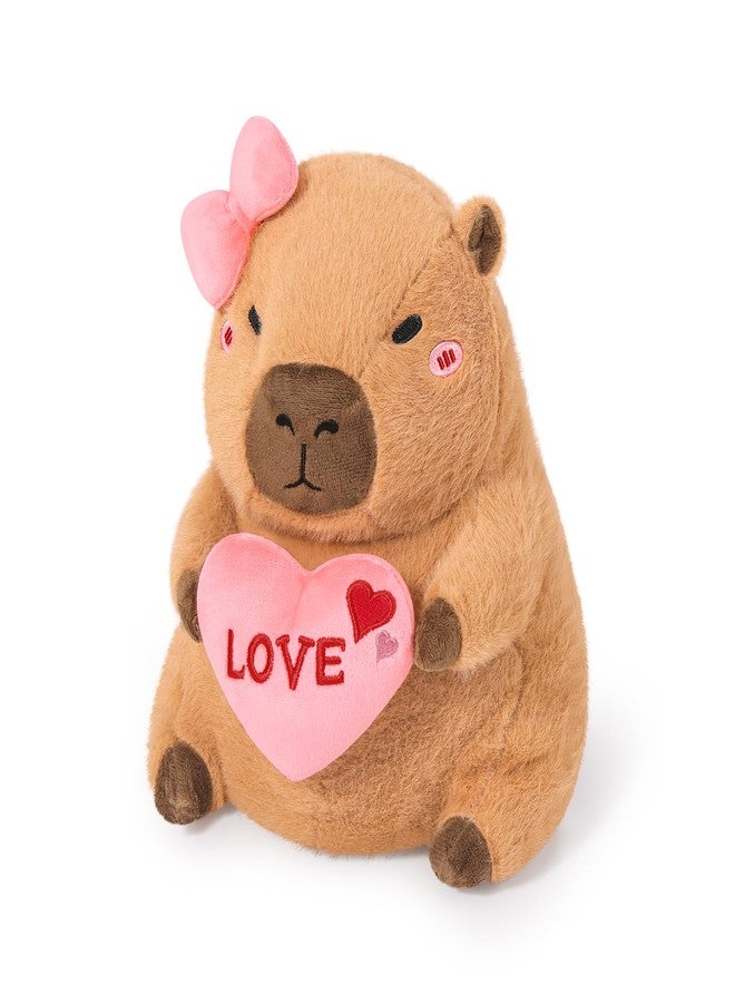 Ditucu Original Love Capybara Plush with Holding Heart 11 inch Cute Bow Stuffed Animal Soft Plushies Toys Romantic Sweet Gifts for Kids Girlfriend Brown - Image 1