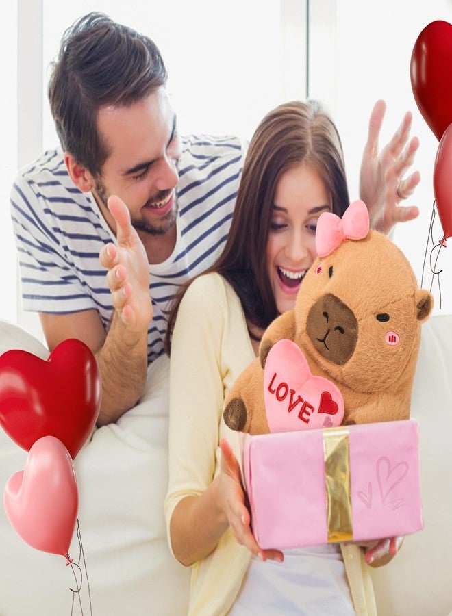 Ditucu Original Love Capybara Plush with Holding Heart 11 inch Cute Bow Stuffed Animal Soft Plushies Toys Romantic Sweet Gifts for Kids Girlfriend Brown - Image 2