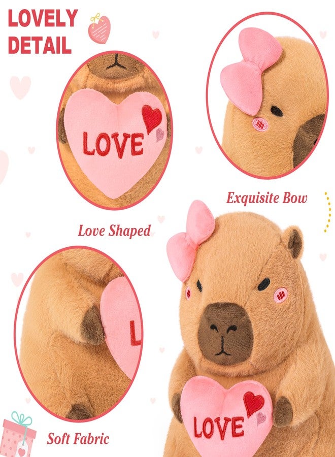 Ditucu Original Love Capybara Plush with Holding Heart 11 inch Cute Bow Stuffed Animal Soft Plushies Toys Romantic Sweet Gifts for Kids Girlfriend Brown - Image 4