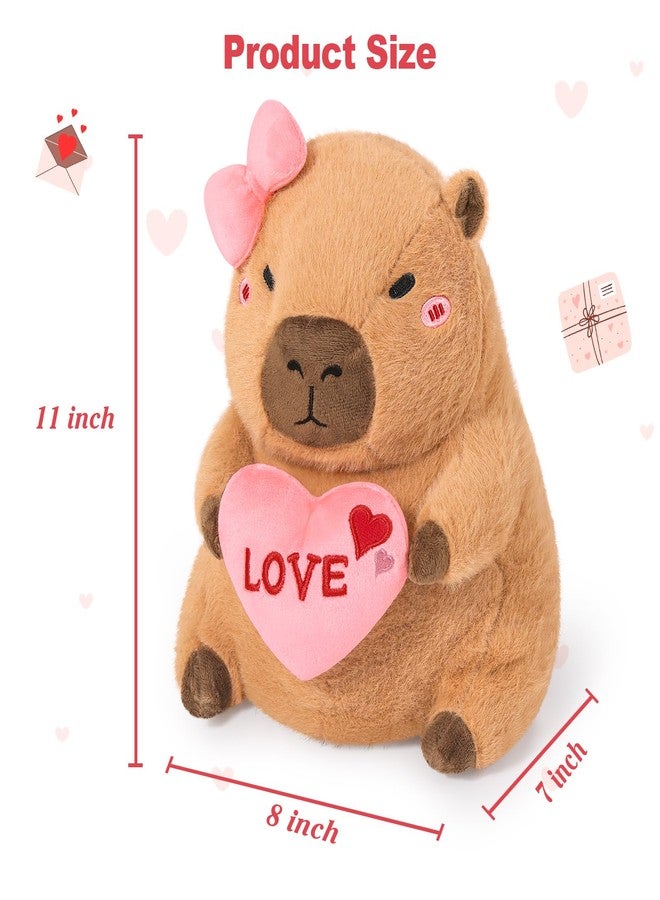 Ditucu Original Love Capybara Plush with Holding Heart 11 inch Cute Bow Stuffed Animal Soft Plushies Toys Romantic Sweet Gifts for Kids Girlfriend Brown - Image 5