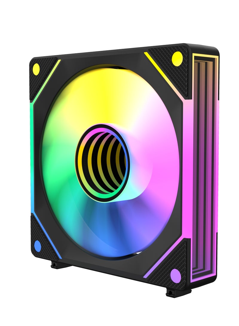 POWER 120mm PC Case Fan, Daisy Chain Connection, 5V 3-pin ARGB Lighting, 4-pin PWM Case Fan for Desktop PC/ASUS/HP/Lenovo/Windows etc. Radiator/Computer Case Cooling, 120x120x25mm, 1 Pack, Black  - Image 1