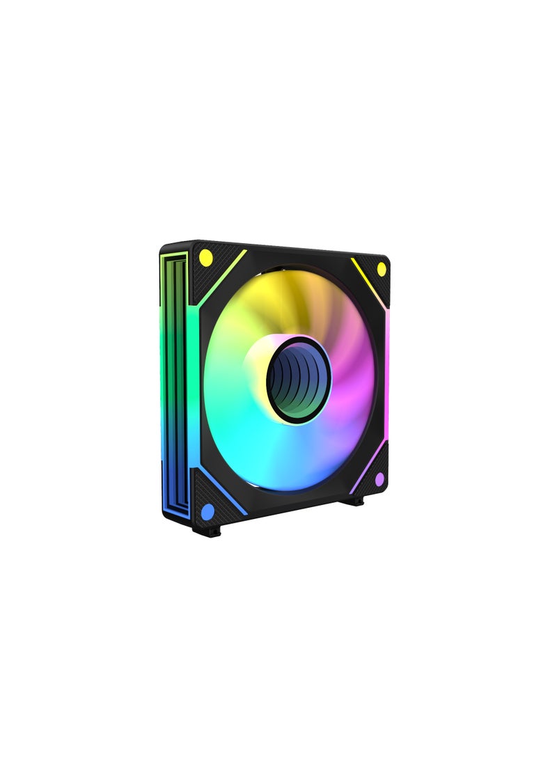 POWER 120mm PC Case Fan, Daisy Chain Connection, 5V 3-pin ARGB Lighting, 4-pin PWM Case Fan for Desktop PC/ASUS/HP/Lenovo/Windows etc. Radiator/Computer Case Cooling, 120x120x25mm, 1 Pack, Black  - Image 3