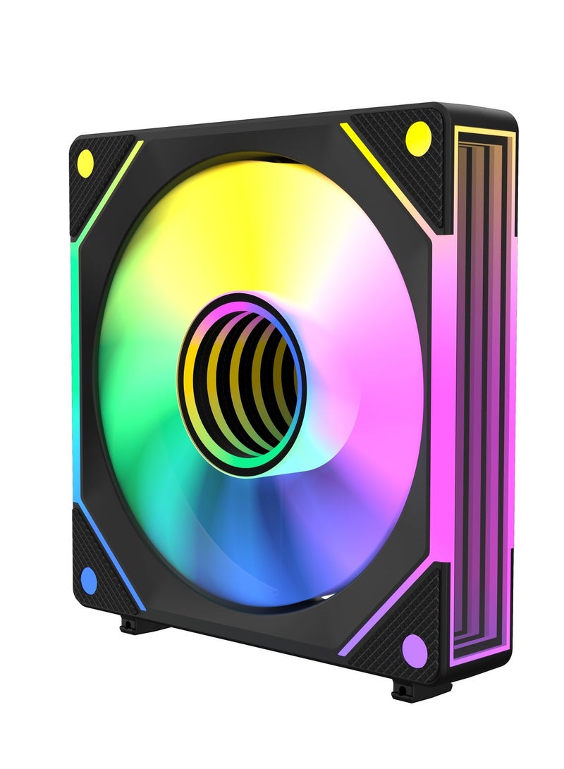 باور مروحة تبريد كمبيوتر مقاس 120 مم بتقنية ARGB RGB PWM (عبوة واحدة) - مروحة هادئة وعالية تدفق الهواء، تدعم توصيل تأثيرات الإضاءة المتسلسلة، مناسبة لأجهزة الكمبيوتر المخصصة للألعاب وأجهزة الكمبيوتر المكتبية. - Image 3