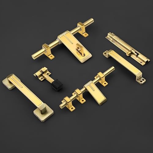 Plantex Stainless Steel Door Kit for Single Door/Door Accessories (10-inch Al-Drop,8-inch Latch,2 Handles,7-inch Tower Bolt and 4-inch Door Stopper-(Brass Antique & Gold) - Image 1