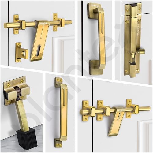 Plantex Stainless Steel Door Kit for Single Door/Door Accessories (10-inch Al-Drop,8-inch Latch,2 Handles,7-inch Tower Bolt and 4-inch Door Stopper-(Brass Antique & Gold) - Image 2