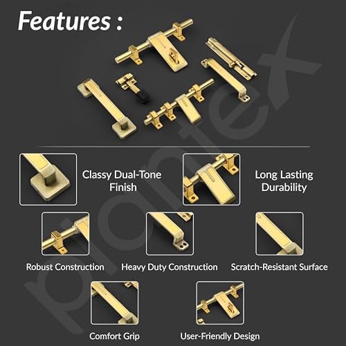 Plantex Stainless Steel Door Kit for Single Door/Door Accessories (10-inch Al-Drop,8-inch Latch,2 Handles,7-inch Tower Bolt and 4-inch Door Stopper-(Brass Antique & Gold) - Image 4