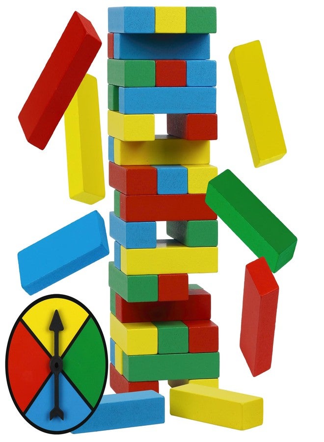 Funwares Rainbow Stack Wooden Blocks Stacking Game, Tumbling Tower & Balance Game, Family & Party Fun, Ages 6+, Color Spinner-Based Twist on Classic Stacking Games - Image 3