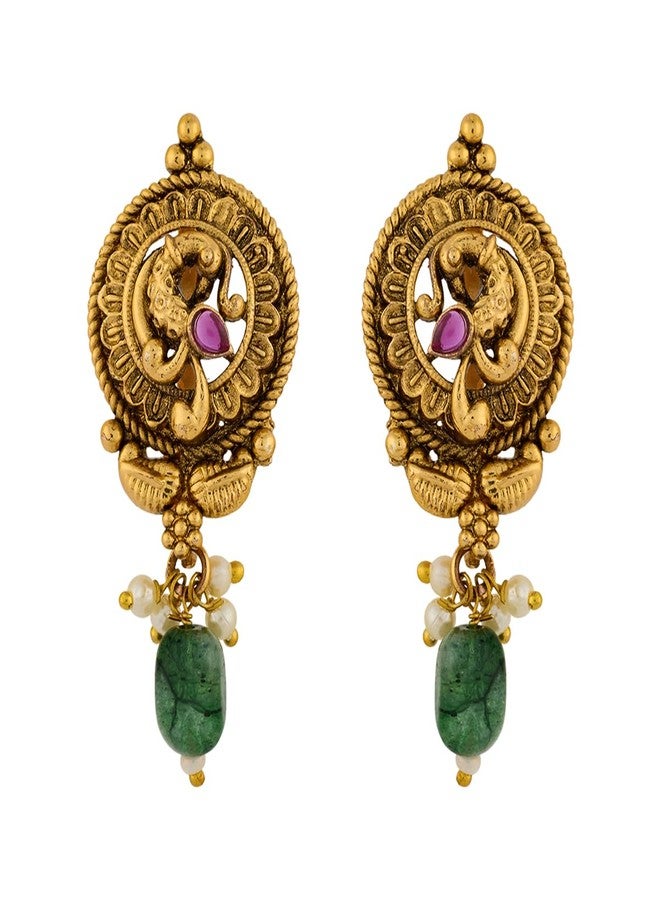 Kushal's Fashion Jewellery ruby-green gold polished copper antique stud earrings, Best for festive & Special Occasion - 457675 - Image 1