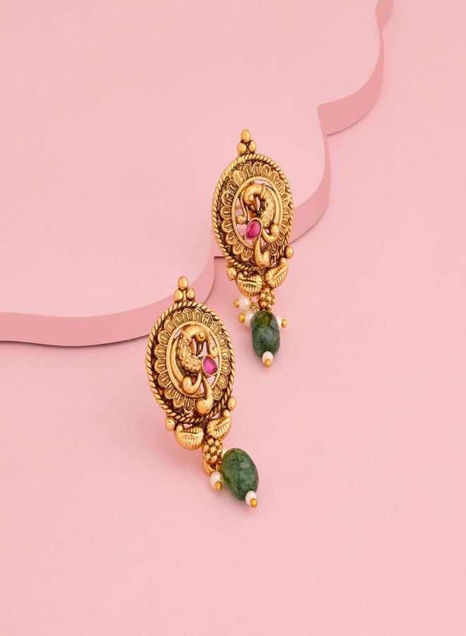 Kushal's Fashion Jewellery ruby-green gold polished copper antique stud earrings, Best for festive & Special Occasion - 457675 - Image 3