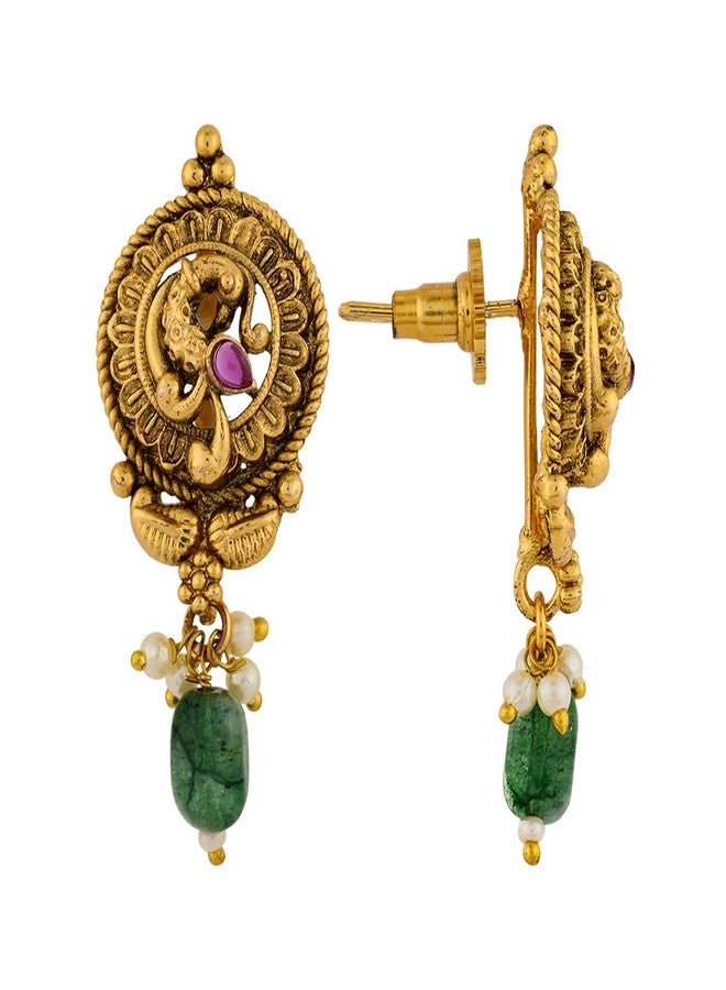 Kushal's Fashion Jewellery ruby-green gold polished copper antique stud earrings, Best for festive & Special Occasion - 457675 - Image 4