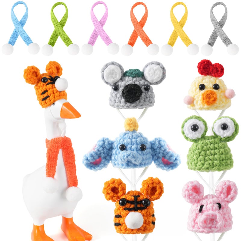 linastu 6 Set 7inch Desk Goose Outfits, Mini Desktop Goose clothes Desk Goose Accessories Set for Magnetic Goose Statue (Animal Hat+ Scarf) - Image 1