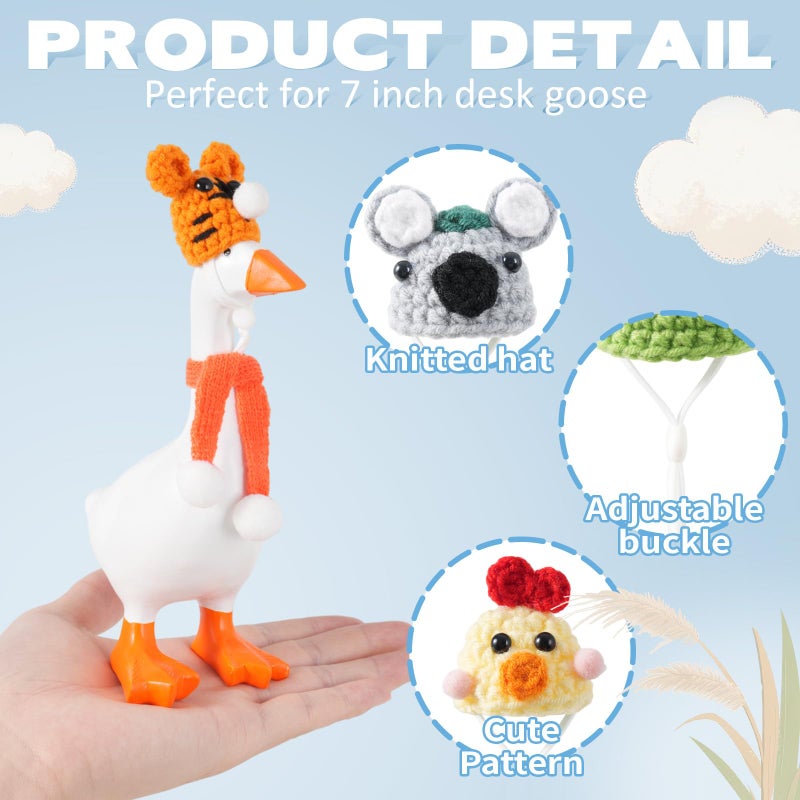 linastu 6 Set 7inch Desk Goose Outfits, Mini Desktop Goose clothes Desk Goose Accessories Set for Magnetic Goose Statue (Animal Hat+ Scarf) - Image 3