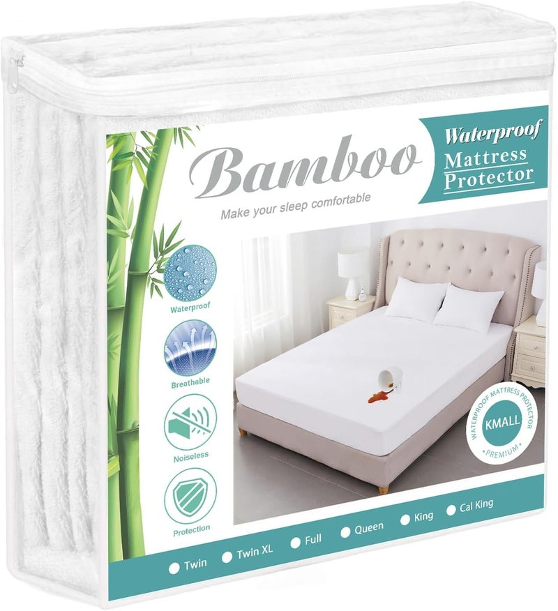 King Size Cooling Waterproof Mattress Protector Pad Cover Breathable Fitted Sheet Style Deep PocketNoiselessVinylPVC FreeWaterproof Bed Matress Cover Washable for Home Bedroom Hotel