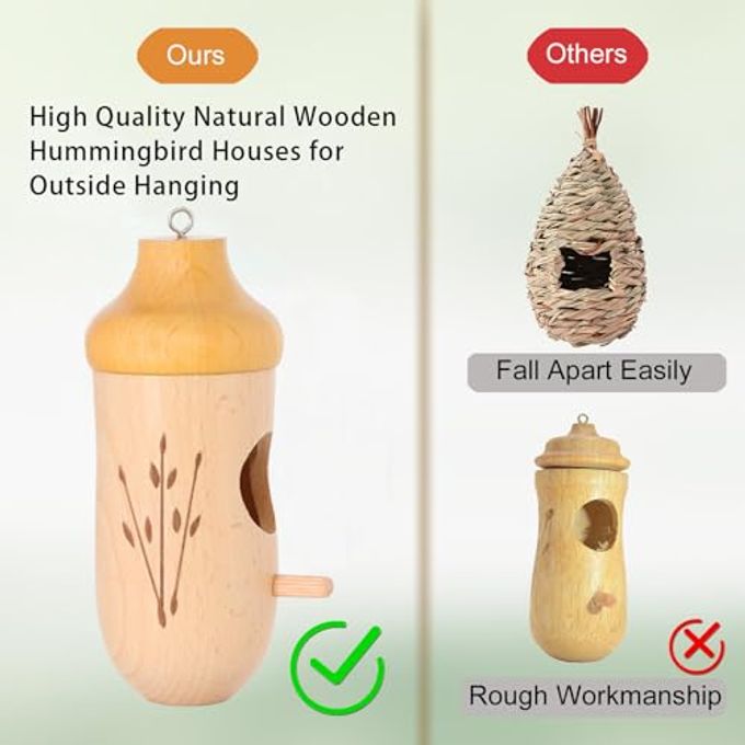 OROGHT Hummingbird House Natural Wooden Hummingbird Houses for Outside Hanging, Gardening Gifts for Women Christmas Tree Decoration 3 Packs - Image 2