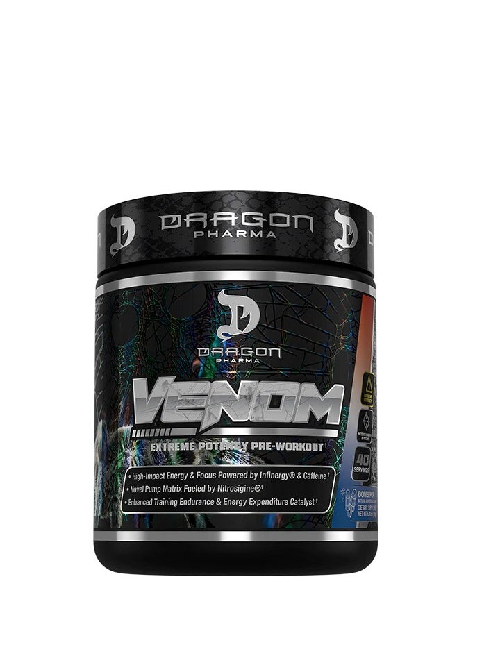 DRAGON PHARMA - Venom Extreme Potency Pre-Workout, Laser Sharp Focus + Energy, Intense Performance, Proven Ingredients For Enhanced Vasodilation & Endurance (40 Servings, POP) - Image 1