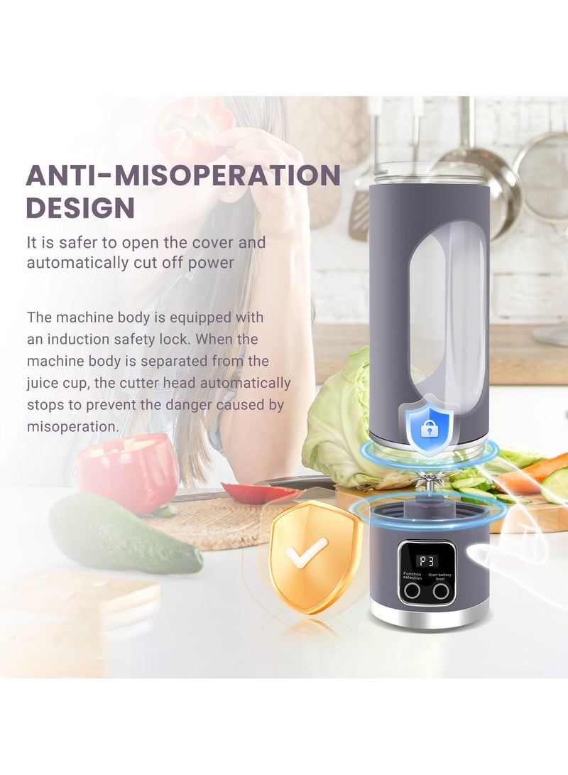 HUMJO Portable Juicer Blender,Travel Leak-proof Juicer Cup, Blender Machine for Juice Smoothies, Easy Clean,LCD Digital Display, 12 -Stainless Steel Blades,3 Modes,USB Charge,Wireless Mini Mixer Blender for Fresh Fruit Shakes with Lanyard - Image 4