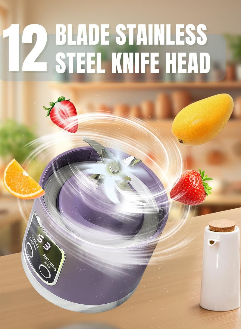 HUMJO Portable Juicer Blender,Travel Leak-proof Juicer Cup, Blender Machine for Juice Smoothies, Easy Clean,LCD Digital Display, 12 -Stainless Steel Blades,3 Modes,USB Charge,Wireless Mini Mixer Blender for Fresh Fruit Shakes with Lanyard - Image 3