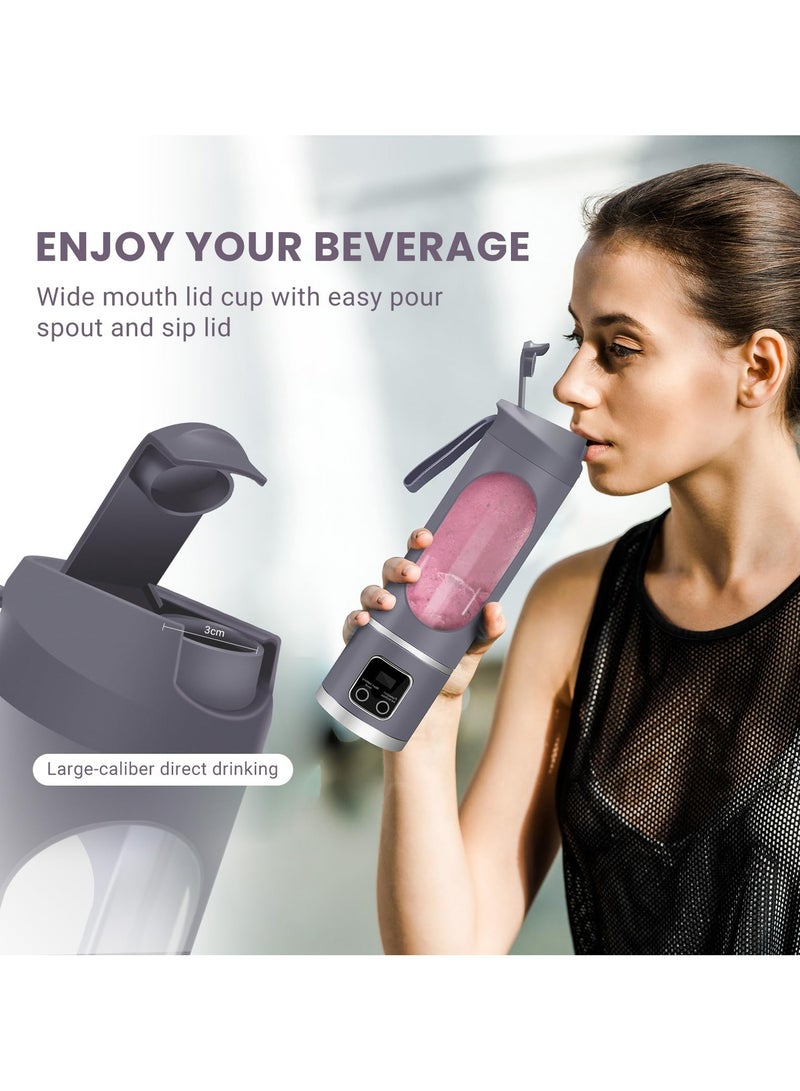 HUMJO Portable Juicer Blender,Travel Leak-proof Juicer Cup, Blender Machine for Juice Smoothies, Easy Clean,LCD Digital Display, 12 -Stainless Steel Blades,3 Modes,USB Charge,Wireless Mini Mixer Blender for Fresh Fruit Shakes with Lanyard - Image 2
