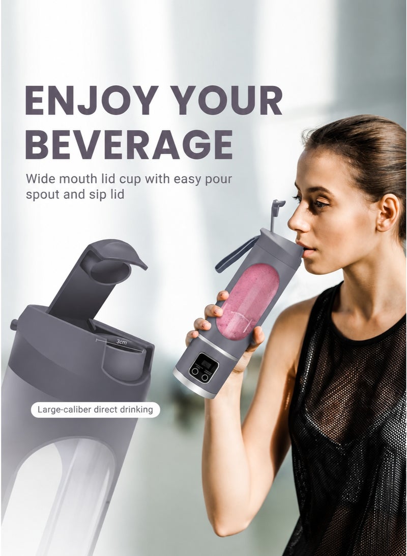 HUMJO Portable Juicer Blender,Travel Leak-proof Juicer Cup, Blender Machine for Juice Smoothies, Easy Clean,LCD Digital Display, 12 -Stainless Steel Blades,3 Modes,USB Charge,Wireless Mini Mixer Blender for Fresh Fruit Shakes with Lanyard - Image 2