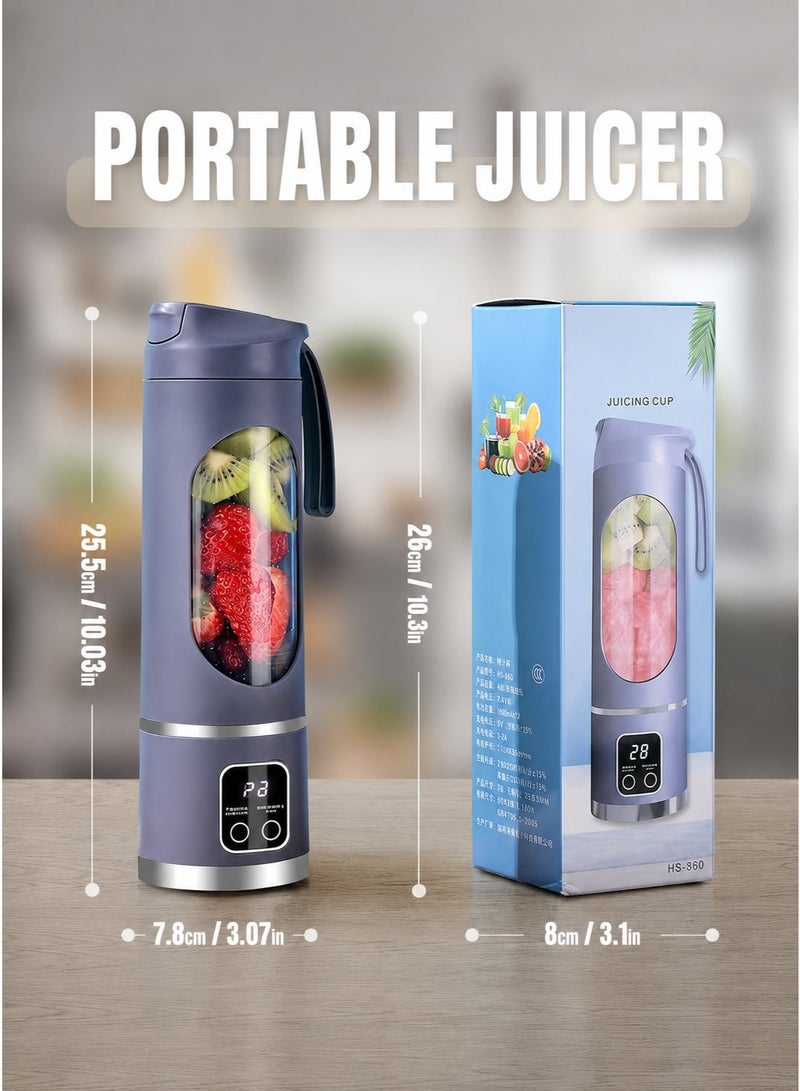 HUMJO Portable Juicer Blender,Travel Leak-proof Juicer Cup, Blender Machine for Juice Smoothies, Easy Clean,LCD Digital Display, 12 -Stainless Steel Blades,3 Modes,USB Charge,Wireless Mini Mixer Blender for Fresh Fruit Shakes with Lanyard - Image 5
