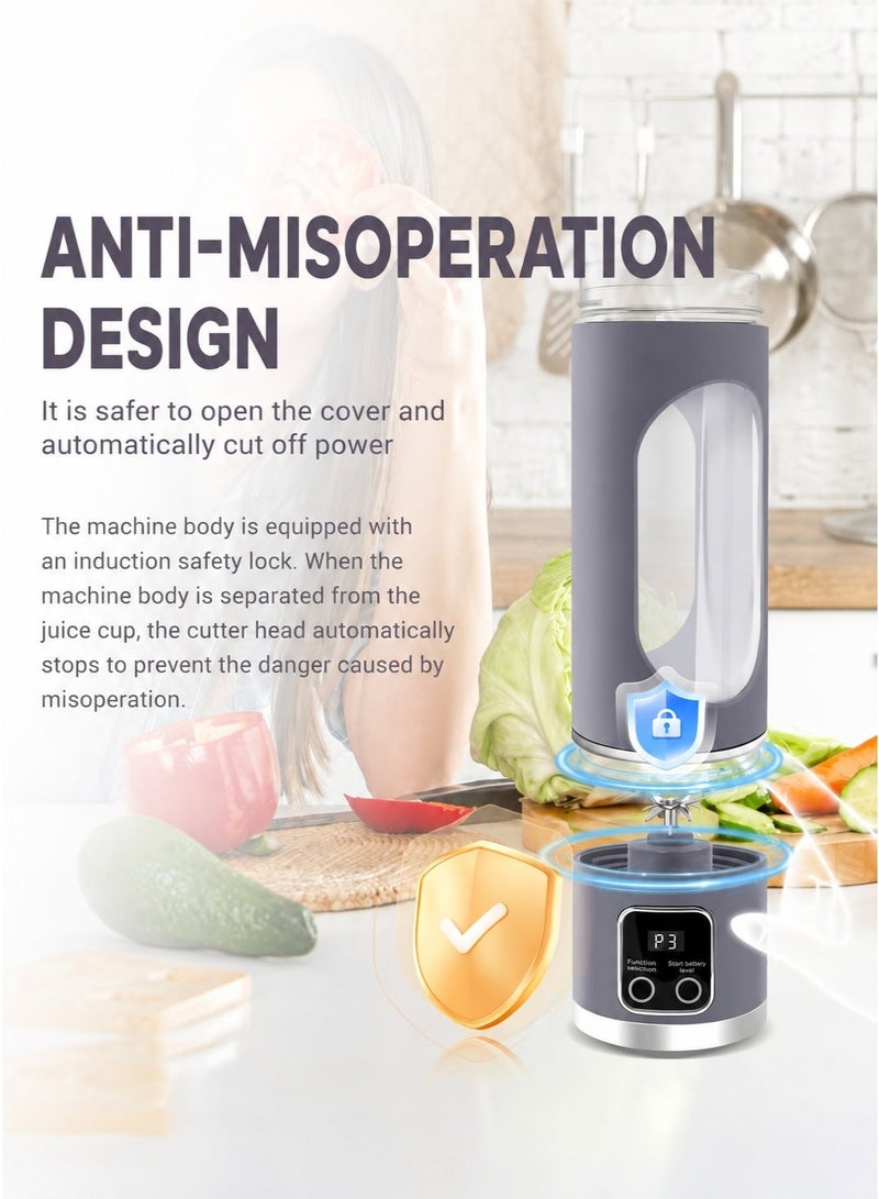 HUMJO Portable Juicer Blender,Travel Leak-proof Juicer Cup, Blender Machine for Juice Smoothies, Easy Clean,LCD Digital Display, 12 -Stainless Steel Blades,3 Modes,USB Charge,Wireless Mini Mixer Blender for Fresh Fruit Shakes with Lanyard - Image 5