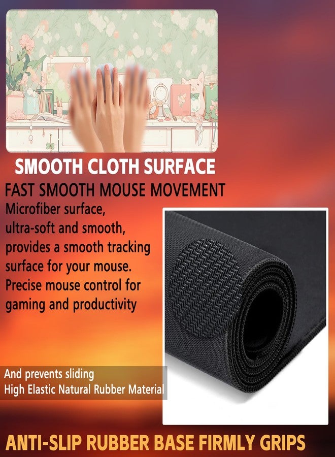 KOAIWPAE Desk Pad, Kawaii Anime Style Desk Mat, Green Cute Desktop Large Gaming Mouse Pad for Desk, 31.5"x15.7" Extended Big Computer Keyboard Mouse Pad with Non-Slip Base and Stitched Edge - Image 3