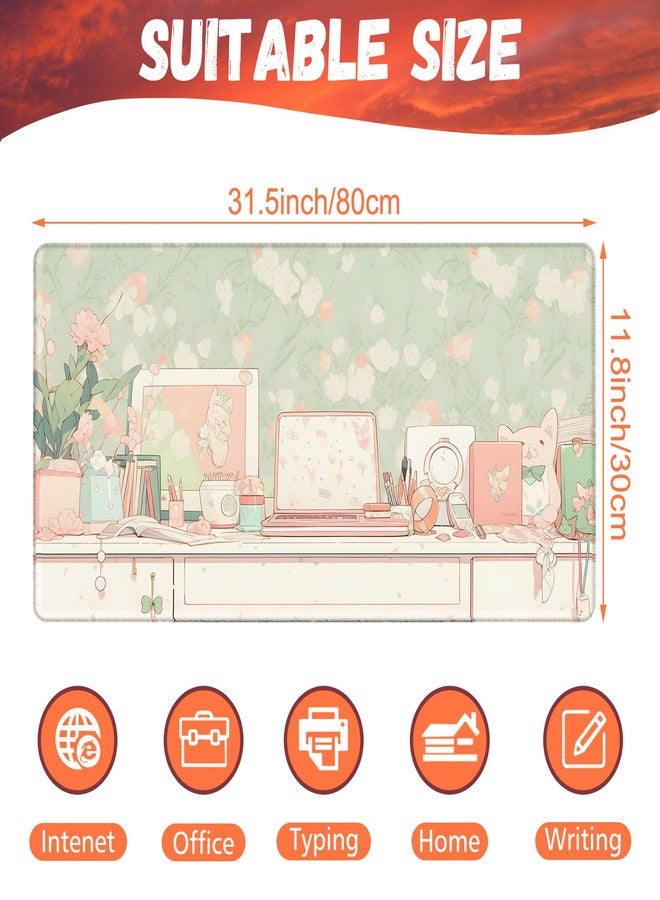 KOAIWPAE Desk Pad, Kawaii Anime Style Desk Mat, Green Cute Desktop Large Gaming Mouse Pad for Desk, 31.5"x15.7" Extended Big Computer Keyboard Mouse Pad with Non-Slip Base and Stitched Edge - Image 2