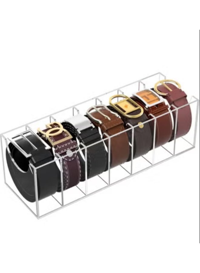 Arabest Belt Organizer, Acrylic Belt Storage Holder for The Closet, 7 Compartments Display Case for Tie and Bow Tie - Image 1