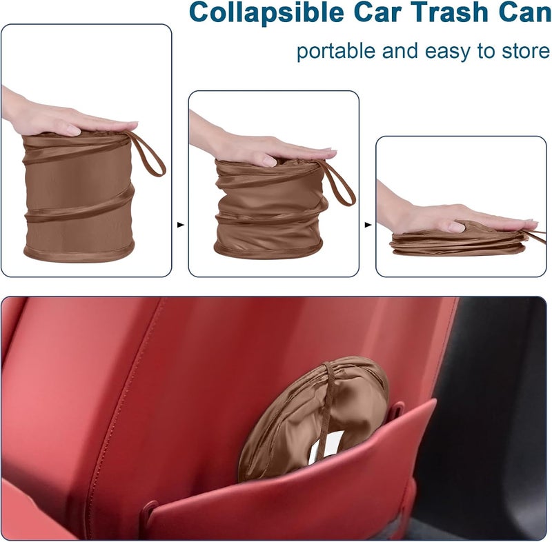 Kincown Car Trash Can - 2 Packs Mini Collapsible Car Trash Bin, Portable Garbage Can for Vehicle Interior, Brown - Image 2