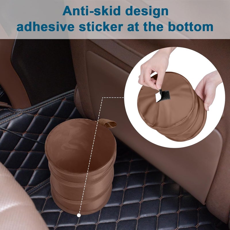 Kincown Car Trash Can - 2 Packs Mini Collapsible Car Trash Bin, Portable Garbage Can for Vehicle Interior, Brown - Image 5