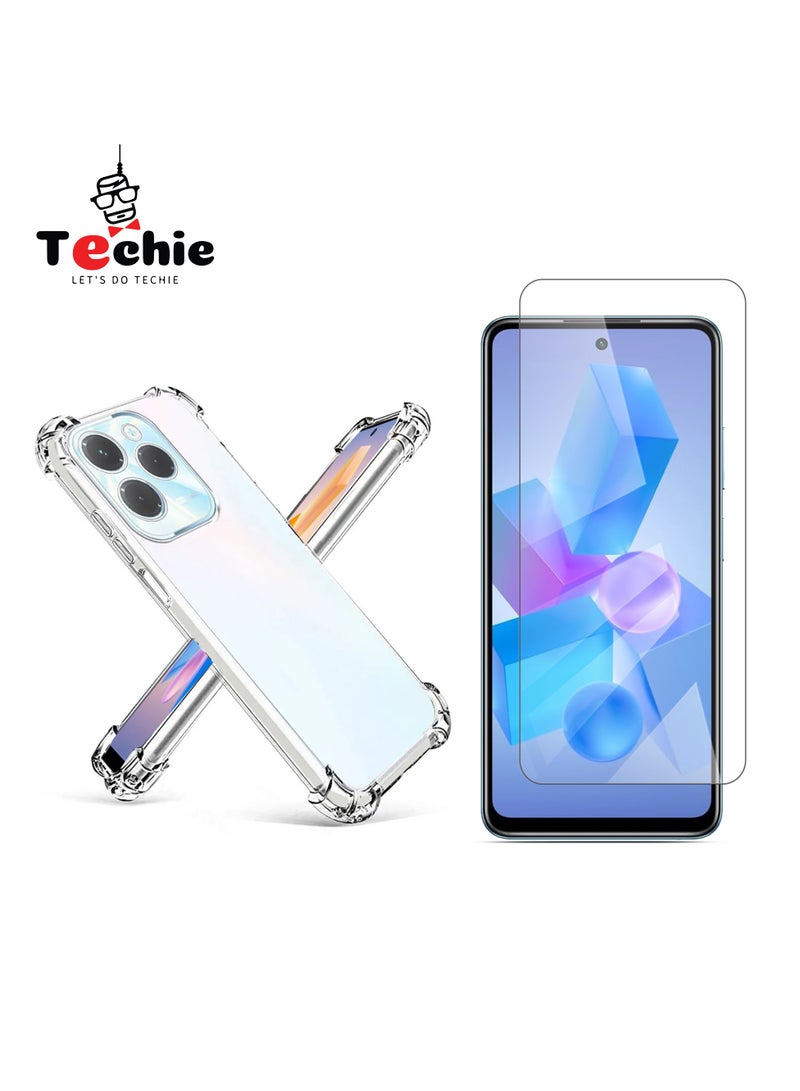 Techie Infinix Hot 40 / Hot 40 Pro Case and Screen Protector Combo Pack 2 in 1 - Transparent TPU Bumper Case with HD Tempered Glass Screen Protector - Image 1