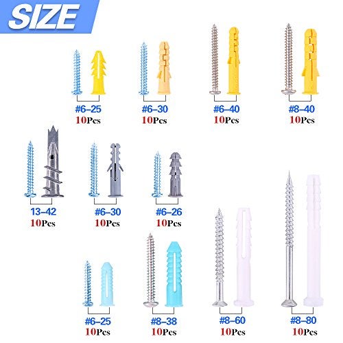 Glarks 220Pieces Plastic Self Drilling Drywall Ribbed Anchors HollowWall Anchor with Screws Assortment Kit for Drywall Hollowwall Hanging Wall Shelf or Blinds - Image 3