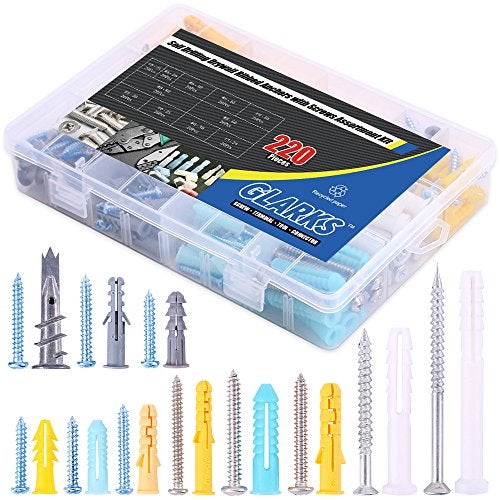 Glarks 220Pieces Plastic Self Drilling Drywall Ribbed Anchors HollowWall Anchor with Screws Assortment Kit for Drywall Hollowwall Hanging Wall Shelf or Blinds - Image 1