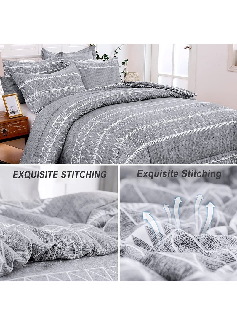 WONGS BEDDING WONGS BEDDING Grey Comforter Set California King  Soft Microfiber Reversible BohoDown Alternative Comforter Set- 3 Pieces (1 Comforter + 2 Pillowcases)  Cal King Bedding Set 104""x 96""  - Image 5