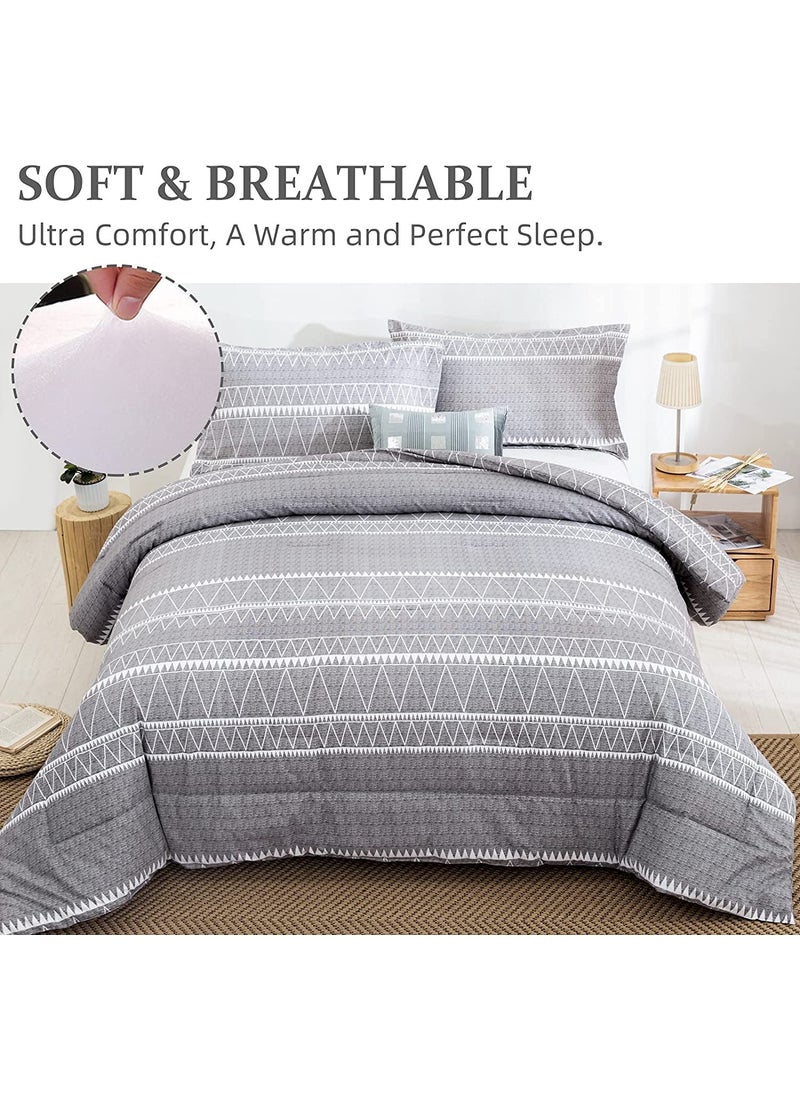 WONGS BEDDING WONGS BEDDING Grey Comforter Set California King  Soft Microfiber Reversible BohoDown Alternative Comforter Set- 3 Pieces (1 Comforter + 2 Pillowcases)  Cal King Bedding Set 104""x 96""  - Image 3