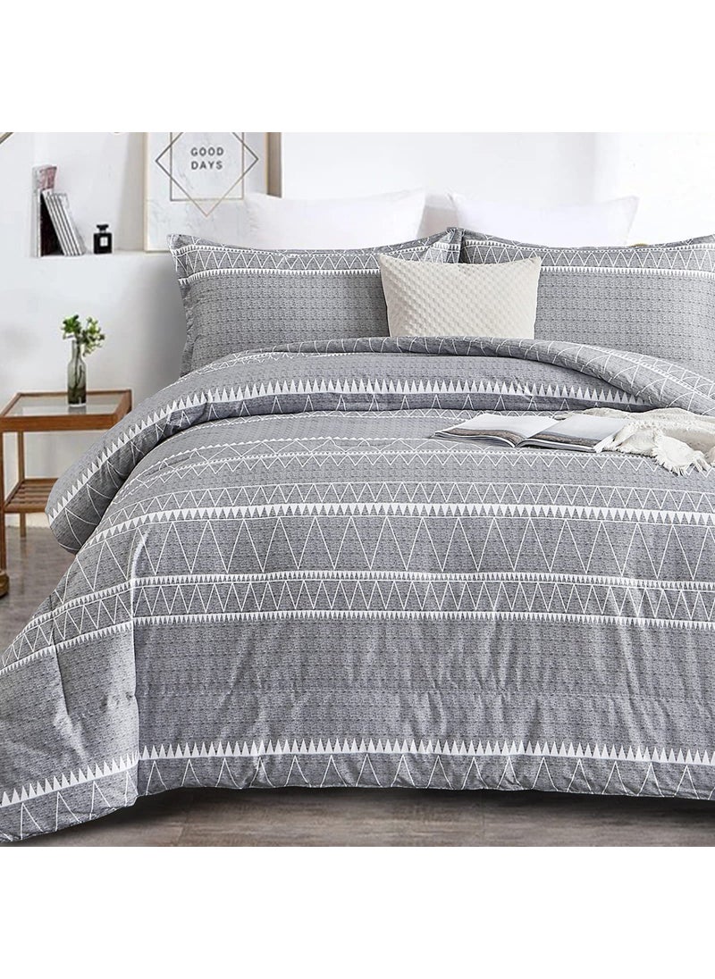 WONGS BEDDING WONGS BEDDING Grey Comforter Set California King  Soft Microfiber Reversible BohoDown Alternative Comforter Set- 3 Pieces (1 Comforter + 2 Pillowcases)  Cal King Bedding Set 104""x 96""  - Image 1