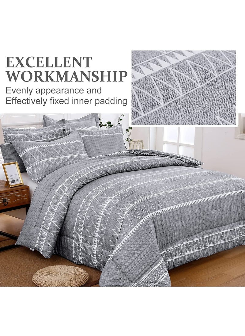 WONGS BEDDING WONGS BEDDING Grey Comforter Set California King  Soft Microfiber Reversible BohoDown Alternative Comforter Set- 3 Pieces (1 Comforter + 2 Pillowcases)  Cal King Bedding Set 104""x 96""  - Image 2