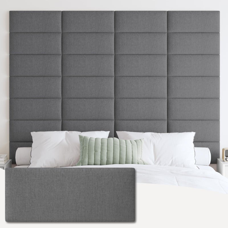 IFNOW Upholstered Wall Mounted Headboard, 3D Soundproof Wall Panels Peel and Stick Headboard for Queen Size, Home Decor, Reusable and Removable Tufted Bed Headboards in Dark Grey(9 Panels, 10" x 24") - Image 1