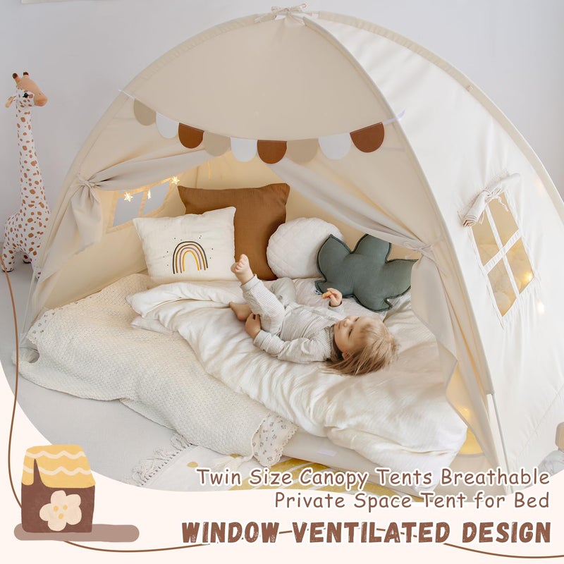 Sherilyn Twin Bed Toddler Canopy Bed Kids Tents Indoor Dream Playhouse Tent on Bed Bunk Privacy Space Blackout Sleeping Tents Portable Drafty Room Floor Bed Tents for Boys Girl Birthday, House Gift - Image 4