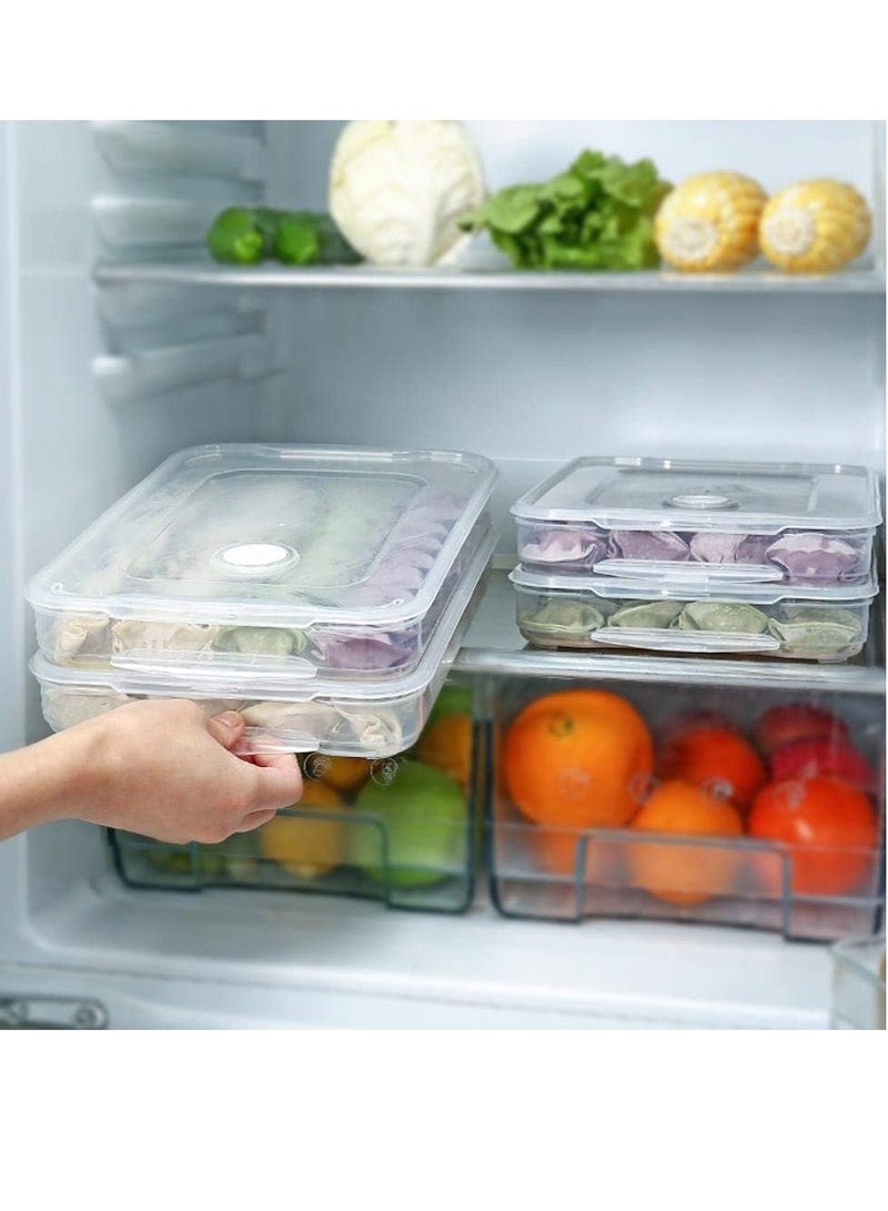 راكسوم 3 قطع من صناديق تخزين الطعام البلاستيكية، صندوق تخزين قابل للتكديس في الثلاجة والفريزر، منظم صينية حاويات الطعام المكدسة، صندوق ثلاجة مكون من 3 طبقات، حاوية محكمة الإغلاق للطعام، حاويات شفافة رفيعة - Image 1