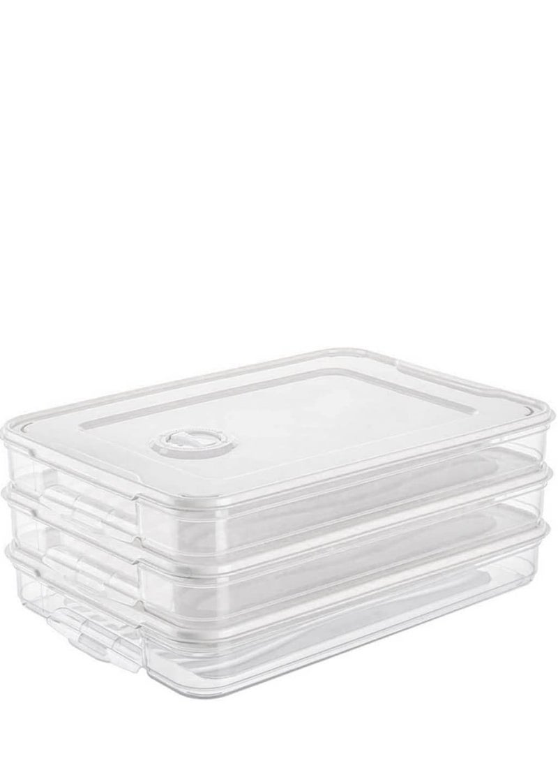 راكسوم 3 قطع من صناديق تخزين الطعام البلاستيكية، صندوق تخزين قابل للتكديس في الثلاجة والفريزر، منظم صينية حاويات الطعام المكدسة، صندوق ثلاجة مكون من 3 طبقات، حاوية محكمة الإغلاق للطعام، حاويات شفافة رفيعة - Image 2