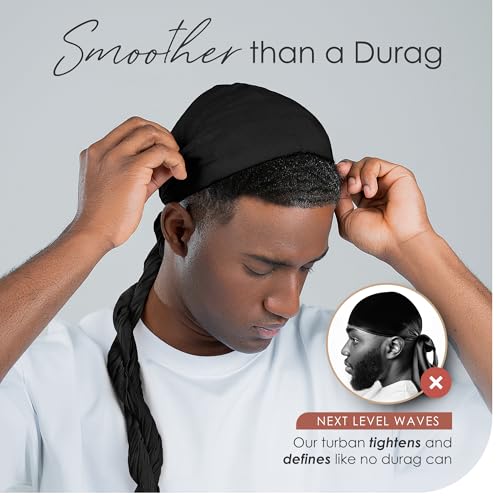 CAPLORD Silk Satin Lined Halo Turban Head Wrap Pre-Tied Skull Cap for Men and Women Sleeping Bonnet Hair Cover Chemo Hair Loss Hat Wave Turbans for Man Black - Image 3