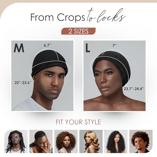 CAPLORD Silk Satin Lined Halo Turban Head Wrap Pre-Tied Skull Cap for Men and Women Sleeping Bonnet Hair Cover Chemo Hair Loss Hat Wave Turbans for Man Black - Image 4