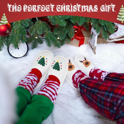 Twistover 12 Pairs Christmas Disposable Slippers for Guest Christmas Tree Elk Non Slip Soft Closed Toe Slippers for Spa Shower Travel Home Indoor House Men Women, 2 Styles - Image 5