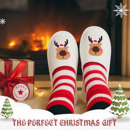 Twistover 12 Pairs Christmas Disposable Slippers for Guest Christmas Tree Elk Non Slip Soft Closed Toe Slippers for Spa Shower Travel Home Indoor House Men Women, 2 Styles - Image 3