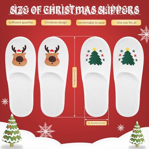 Twistover 12 Pairs Christmas Disposable Slippers for Guest Christmas Tree Elk Non Slip Soft Closed Toe Slippers for Spa Shower Travel Home Indoor House Men Women, 2 Styles - Image 4