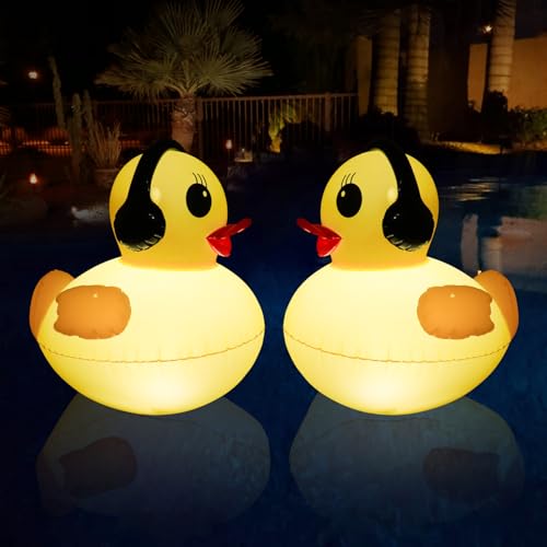 DeeprBetter Floating Solar Pool Lights, 16 inch Waterproof Pool Lights that Float, Light up LED Pool Accessories, Glow Duck Pool Light, Inflatable Solar Floating Light for Pools,Pond,Hot tub,Party-2pcs - Image 1